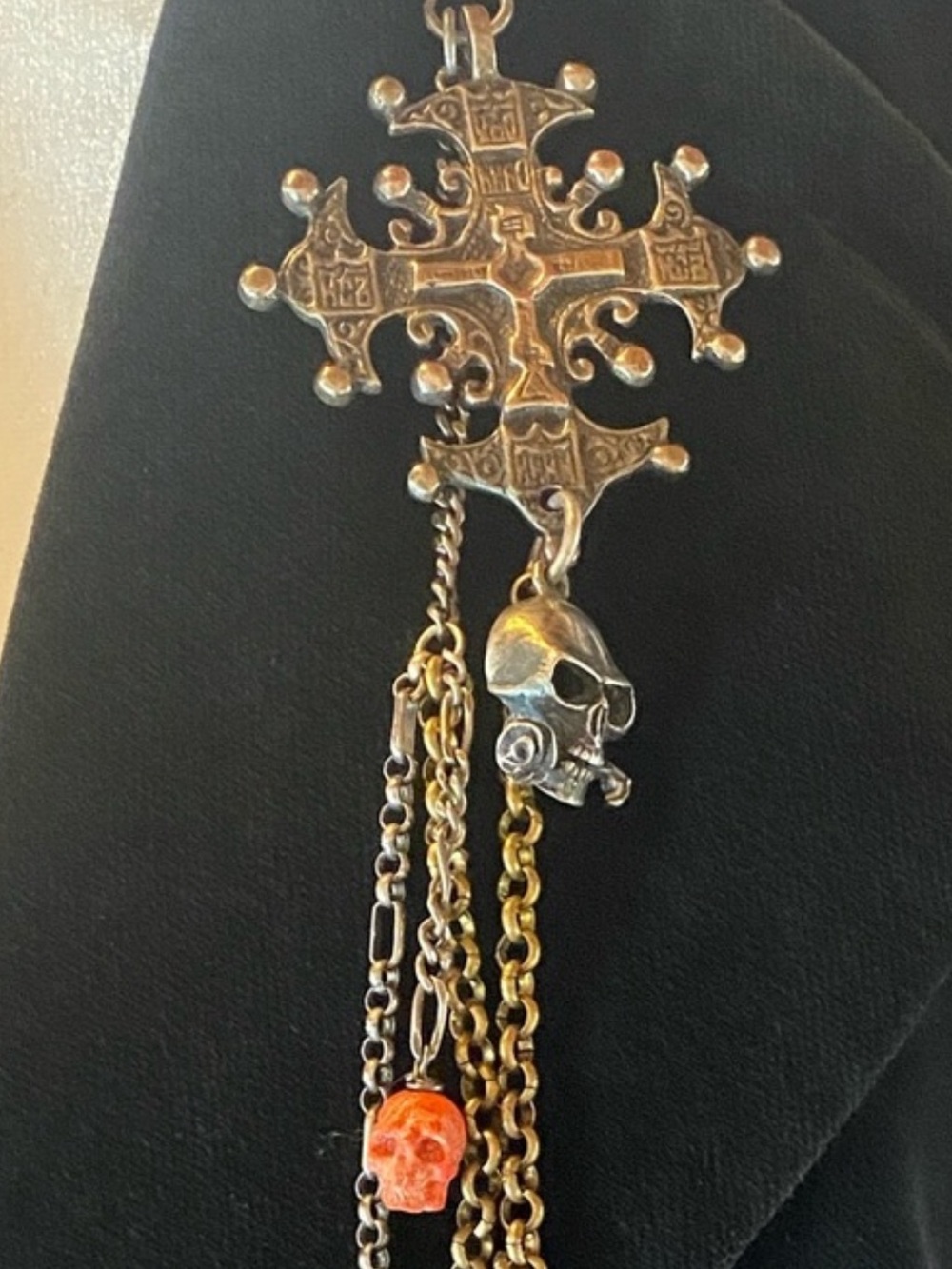 Sterling silver brooch / lapel pin with antique silver Ethiopian Coptic cross